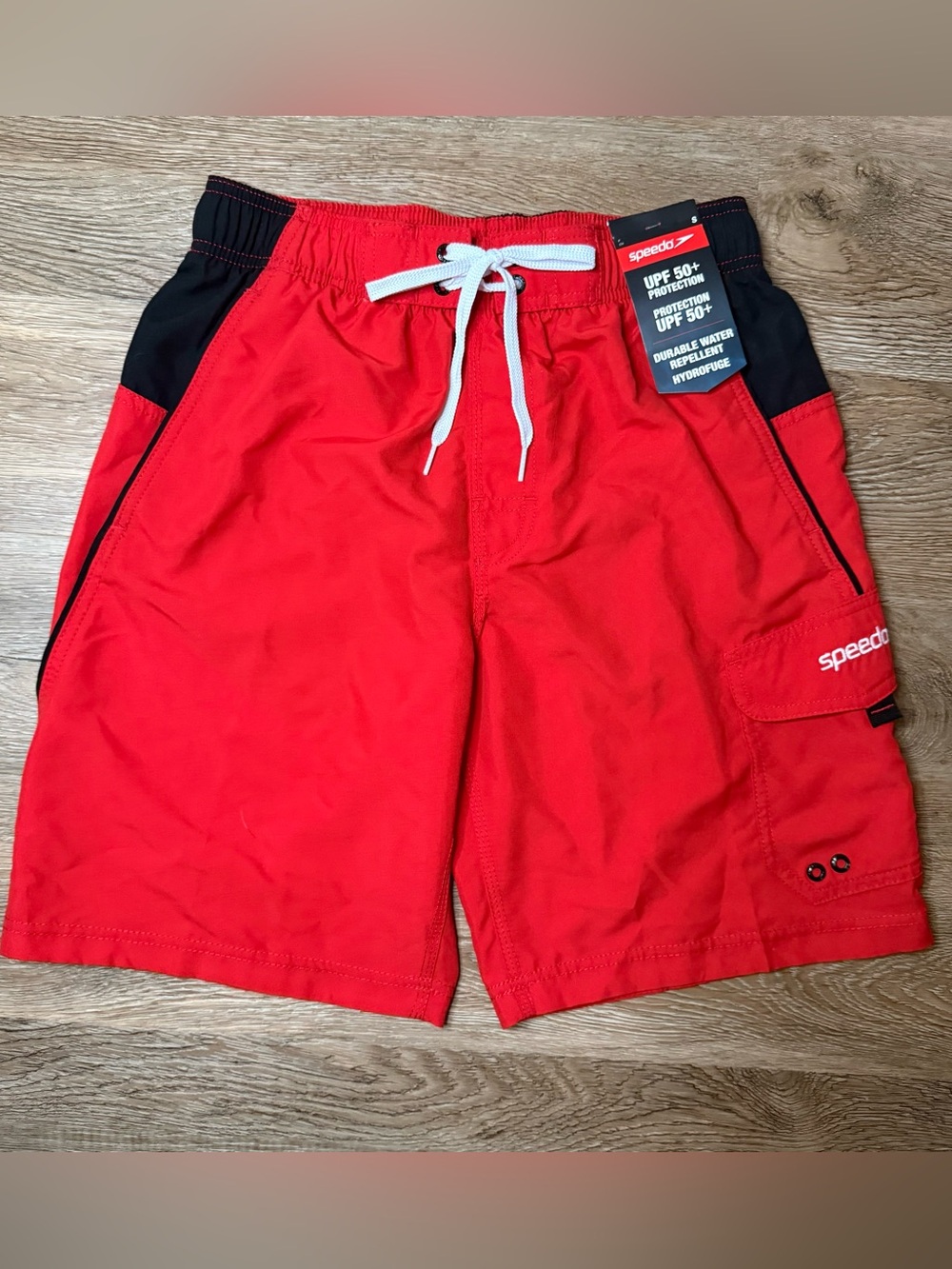 Speedo Red Men's Hybrid Swim Shorts with Black Panels